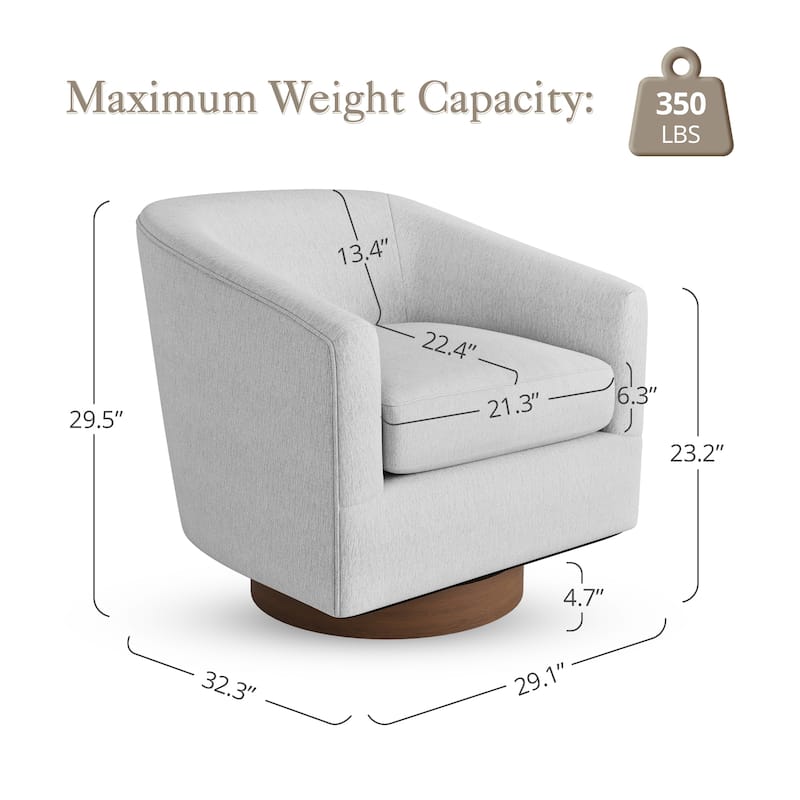 Modern Upholstered Swivel Barrel Accent Chair with Solid Wood Base, Arm Chair for Living Room