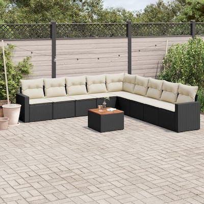 vidaXL Patio Sofa Set with Cushions Outdoor Furniture 10 Piece Poly Rattan - 25.8 x 24.4 x 27.2