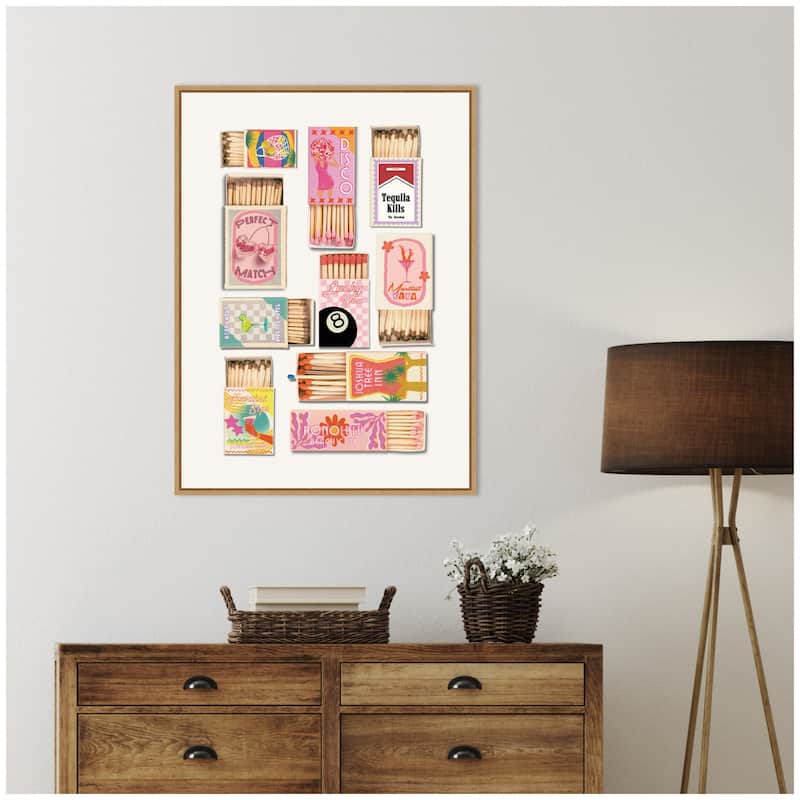 Kate and Laurel Vintage Pink Matchboxes by Honey Island Studio Framed Canvas Wall Art Print