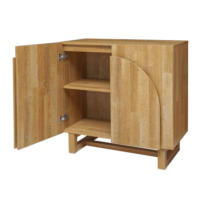Roomfitters Modern 2 Door Accent Cabinet, Wooden Storage Cabinet with Arched Design, Natural
