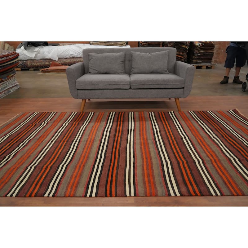 Hand Woven Oriental 100% Wool Carpet Southwestern Geometric Multi-Colored Kilim Area Rug - 9' 11'' X 5' 3''