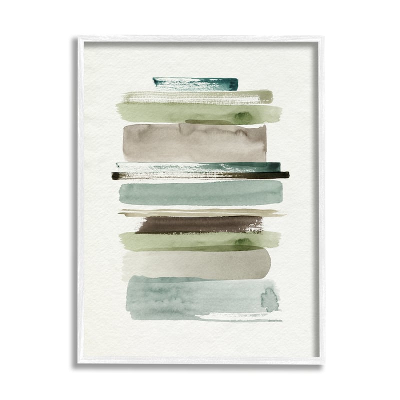 Stupell Thick Line Shape Abstraction Green Brown Striped Layers Framed Wall Art - 11 x 14 - White