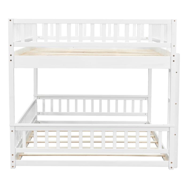 GDFStudio - Solid Wood Queen over Queen Bunk Bed with Ladder & Guardrails