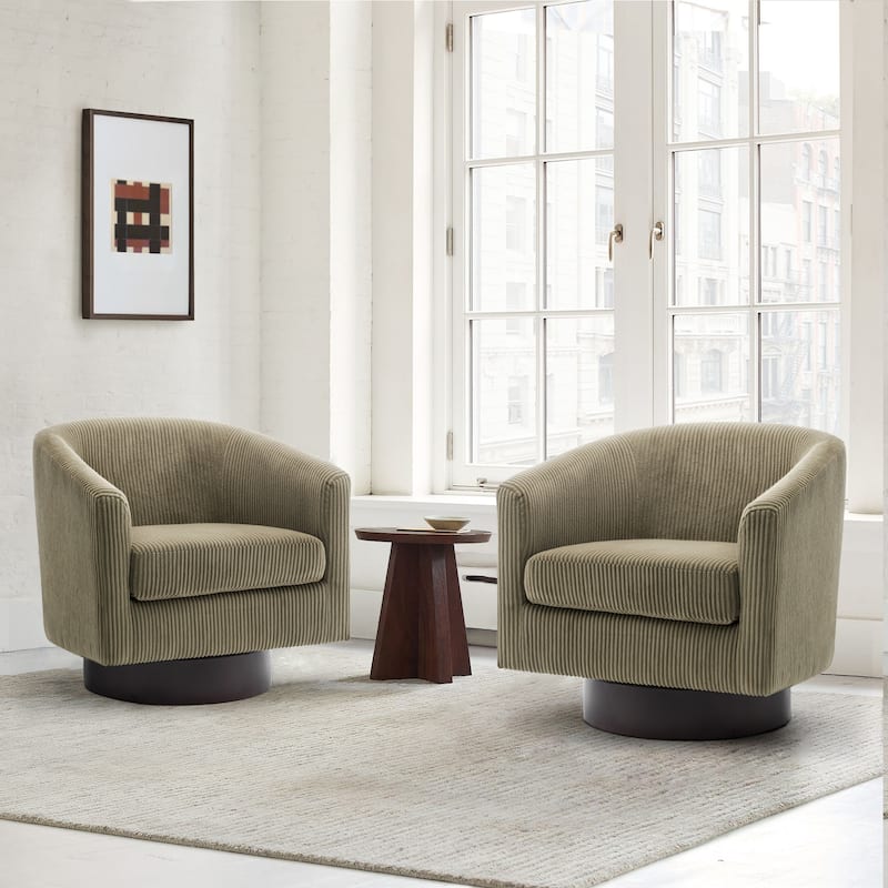 2 Set 360° Swivel Corduroy Accent Chairs Barrel Armchairs
