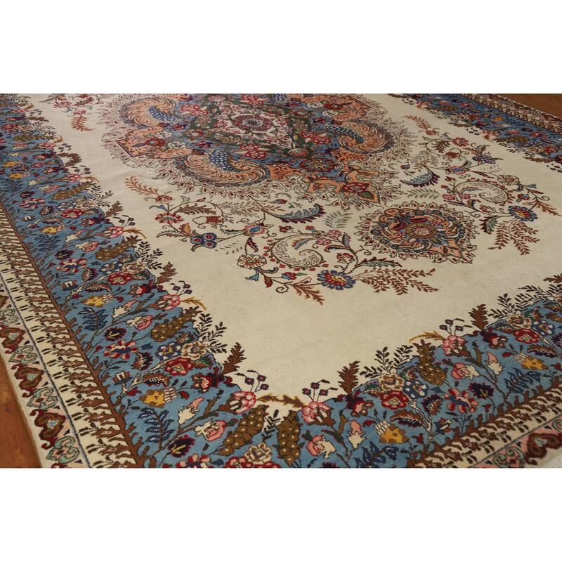 Hand Knotted Oriental 100% Wool Carpet Traditional Floral Beige & Ivories Tabriz Area Rug - 15' 2'' X 10' 1''