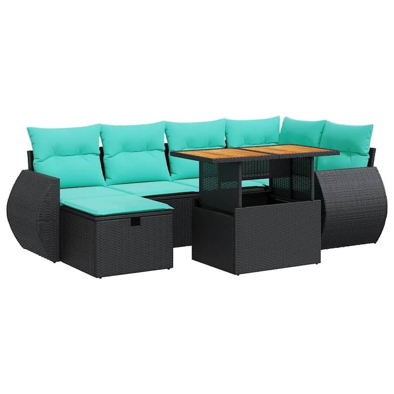 vidaXL Patio Sofa Set with Cushions Outdoor Furniture 7 Piece Poly Rattan - 21.7 x 24.4 x 27.2