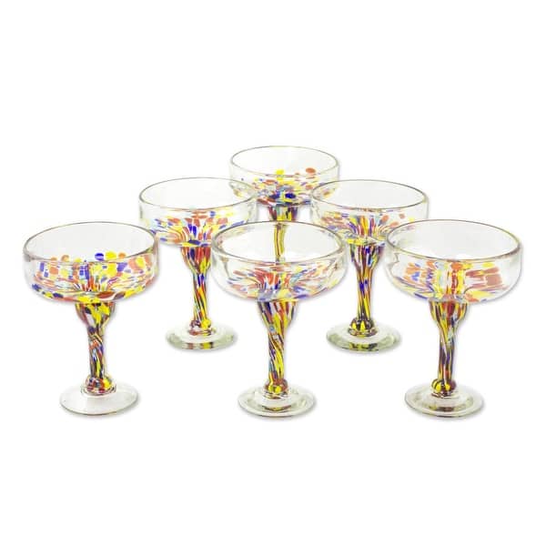 slide 1 of 7, Novica Handmade Confetti Festival Blown Glass Margarita Glasses (Set Of 6)