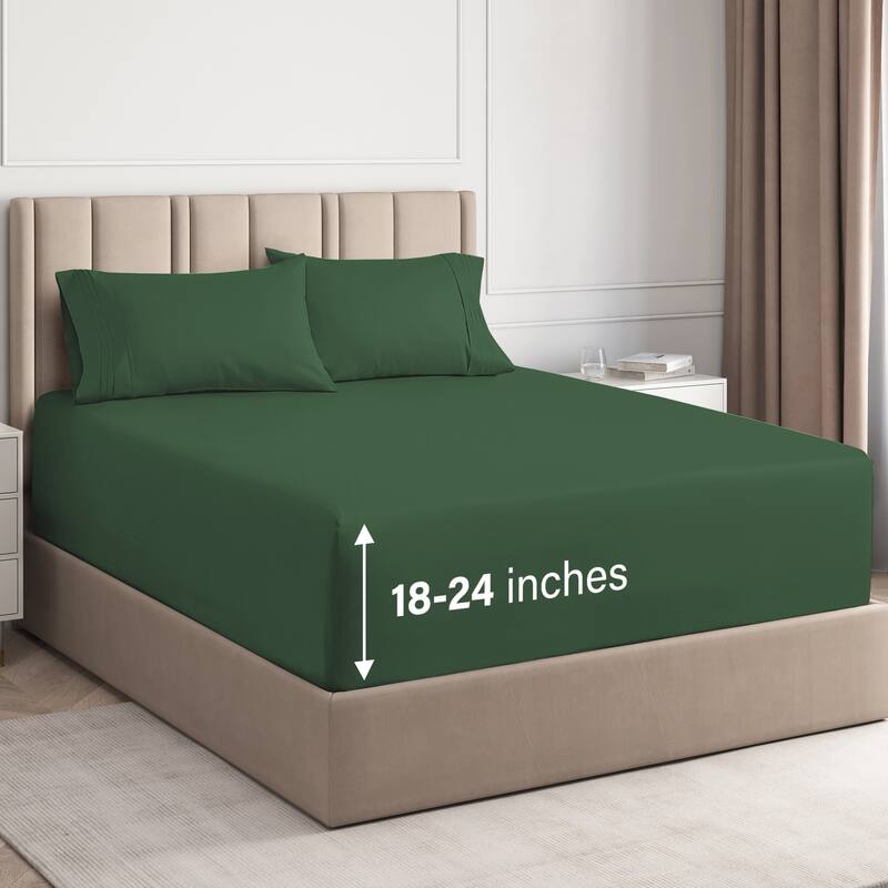 CGK Linens 4 Piece Solid Microfiber Extra Deep Pocket Bed Sheet Set - King - Emerald Green