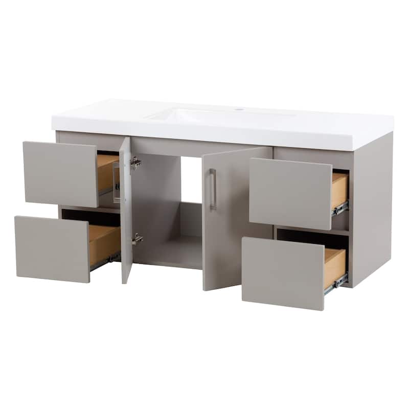 Spring Mill Cabinets Innes 48.5" Floating Bathroom Vanity With Cabinet, 2 Drawers and White Sink Top