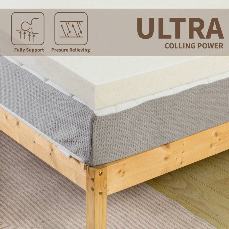 1", 2" & 3" Copper-Infused Memory Foam Mattress Toppers, Cooling and Pressure Relieving with Airflow Design, Beige