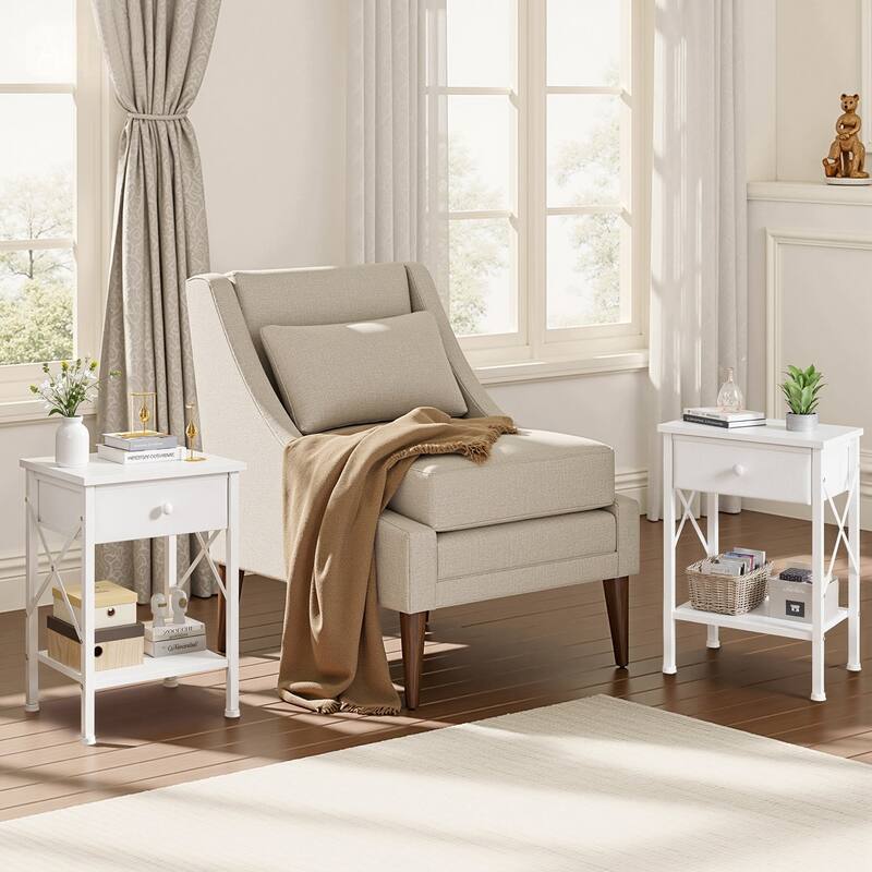 Javlergo 2 Pack X Frame Nightstand with Removable Fabric Drawer Easy to Clean Multifunctional End Table with Open Shelf