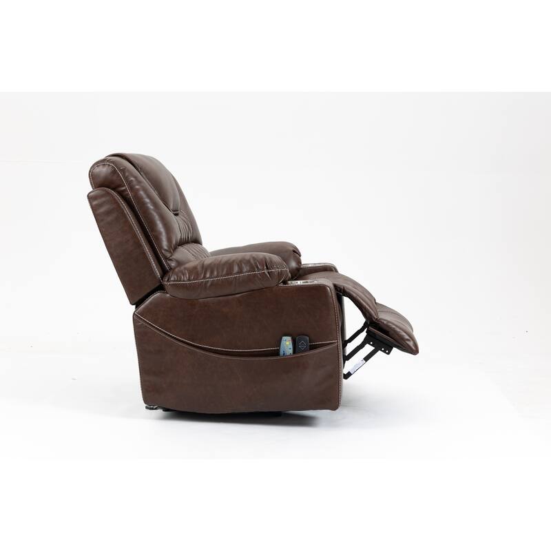 Standard Size Leather Dual Motor Power Recliner Chair with Heat, Massage, and Dual Cup Holders