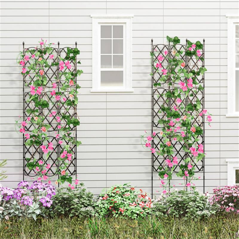 Black Metal Garden Trellis 3 Panels Adjustable 32"-64" Height Climbing Plant Support Frame - 19" x 64"