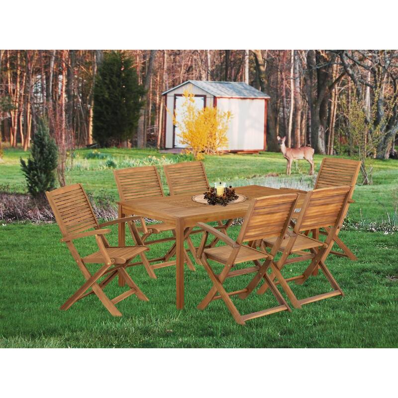 East West Furniture Patio Bistro Dining Set- a Outdoor Acacia Wood Table and Folding Arm Chairs, Natural Oil(Pieces Option) - CMHD7CANA