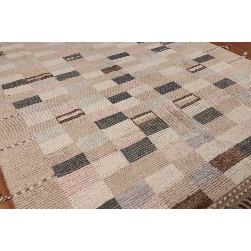 All-Over Checkered Moroccan Area Rug Handmade Wool Carpet - 8'9"x 11'11"