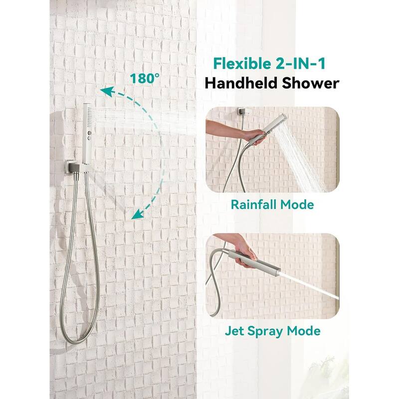 Lefton Shower System in Fahrenheit Display, 10” Overhead Shower Head with Handheld Spray Showerhead and Bathtub Faucet, SSWM2502
