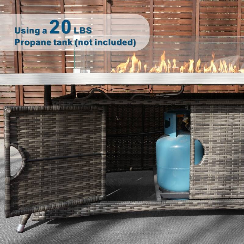 7-Piece Patio Wicker Sofa Set With Aluminum Dining Table and Storage End Table