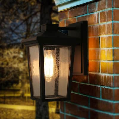 Modern Farmhouse 1-Light Square Black Patio Wall Sconces Outdoor Wall Lantern - W6.5" x H11" x E8.7"