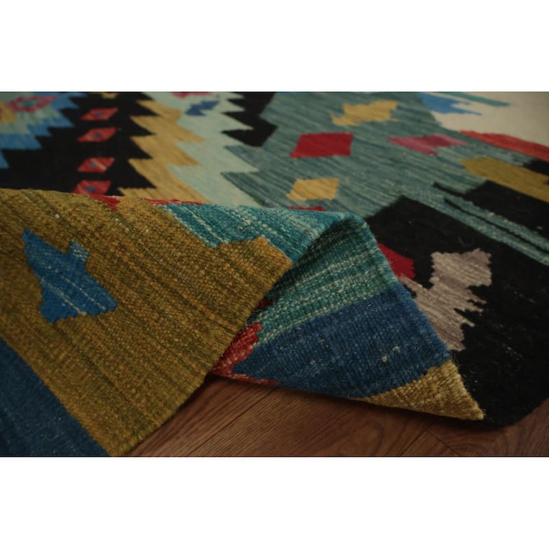 Hand Woven Oriental 100% Wool Carpet Southwestern Tribal Multi-Colored Kilim Area Rug - 8' 0'' X 5' 9''