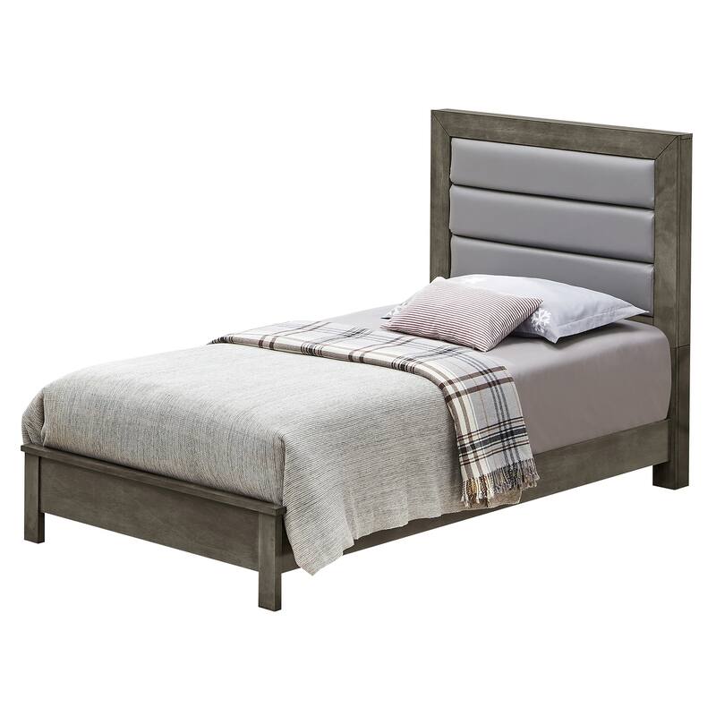 Padded Faux Leather Panel Twin Bed - 81" - Gray