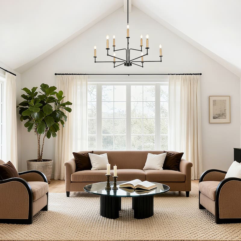 Modern Tradition 9-Light Chandeliers Black Gold Chandeliers Light Fixtures for Dining Room - 36.2 " × 17.3 "