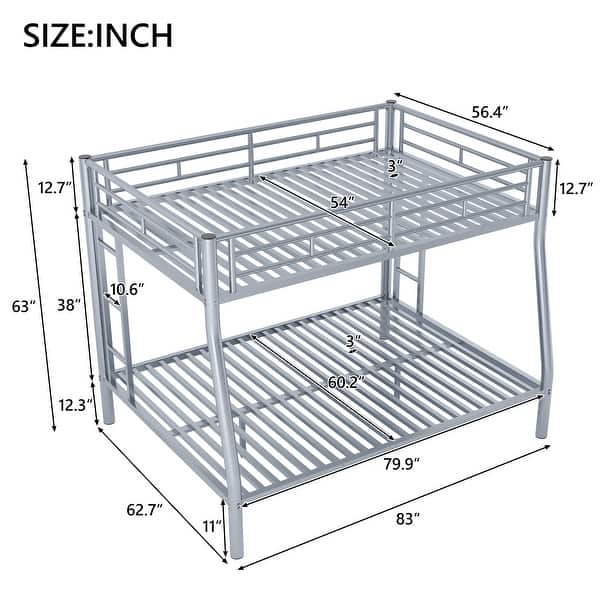 dimension image slide 1 of 6, Metal Bunk Bed with Ladder, Fence, and Guardrails for Kids