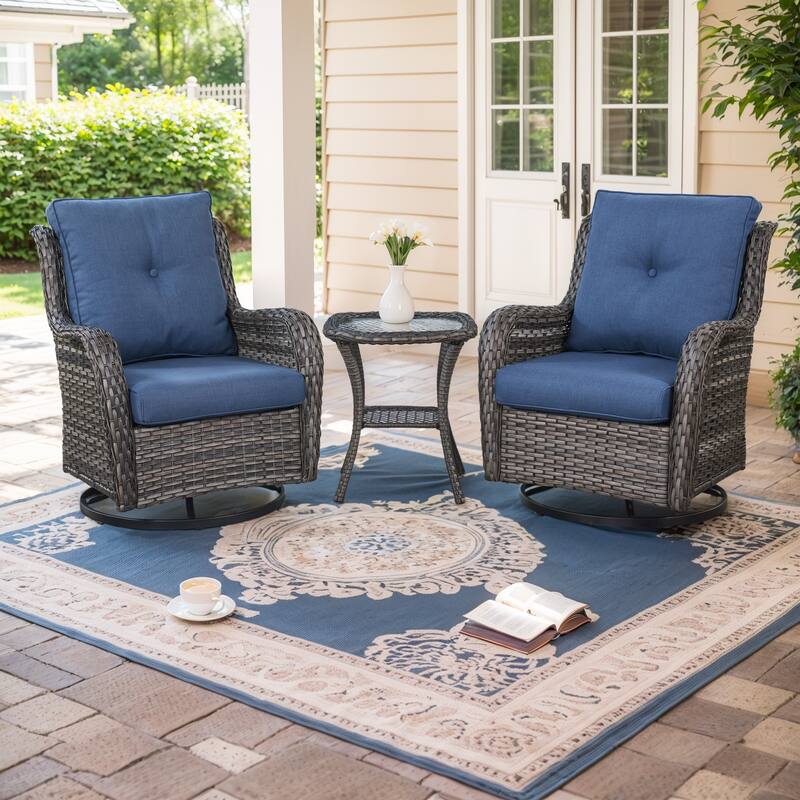Gymojoy Outdoor 3-piece Steel Wicker Swivel Chair Table Set