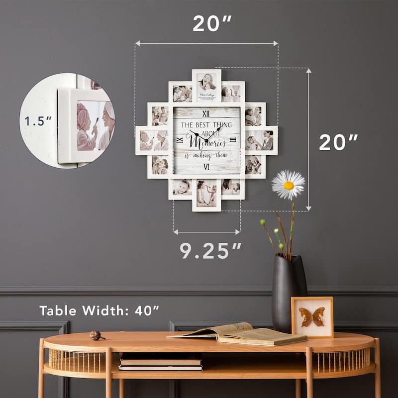 White Farmhouse Shabby-Chic Memories Picture Frame Collage Wall Clock - 20" x 20"