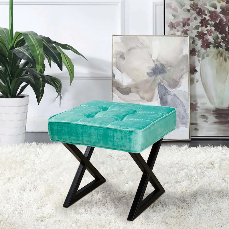 Textured Velvet Ottoman Vanity Stool 18"X18"X17"