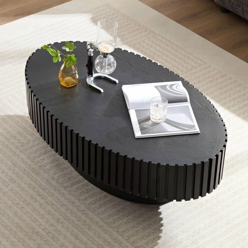 43.7 Inch Modern Handcrafted Drum Coffee Table - Matt Black