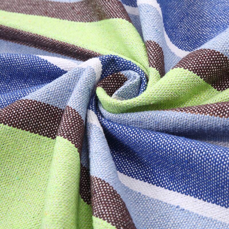 Portable Outdoor Green and Blue Striped Polyester Hammock Set