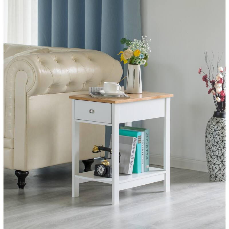 White Side Table With Drawer For Entryway, Living room, or Bedroom