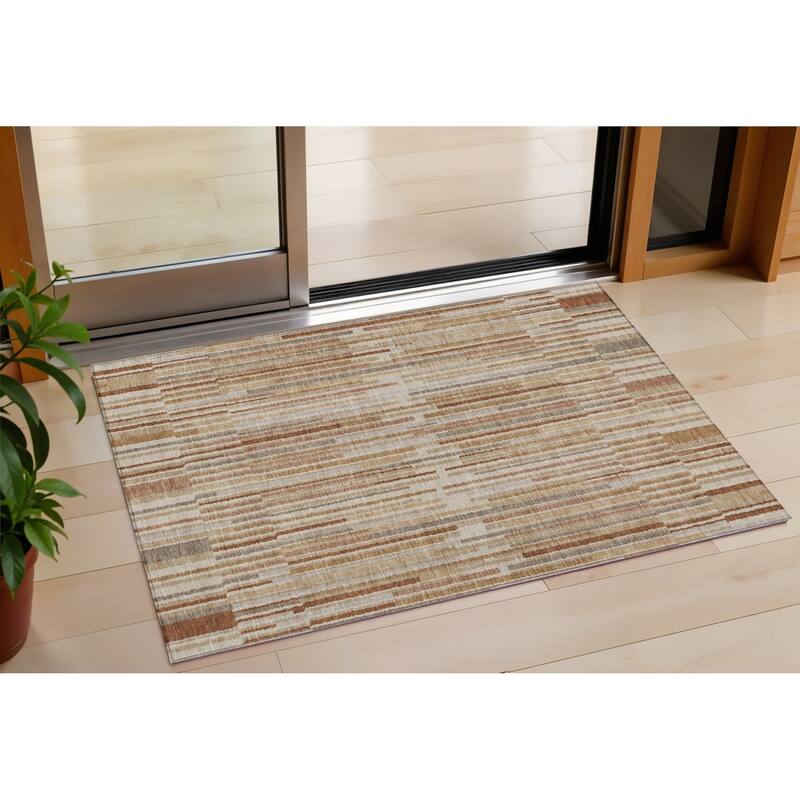 HomeRoots Striped Transitional Rectangle Outdoor Rug - 3' x 5'