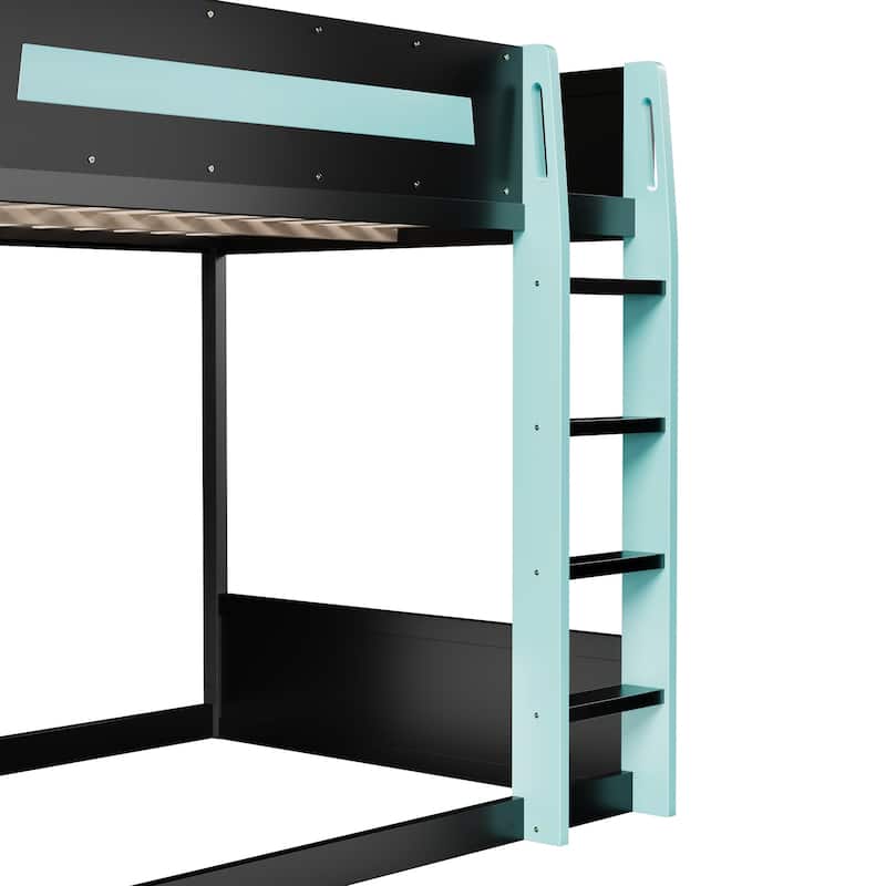 Full or Twin Gaming Bunk Bed Gaming Loft Bed with Built-In Gaming Station Cable Management for Gamer Gaming Hotel Gaming Suite