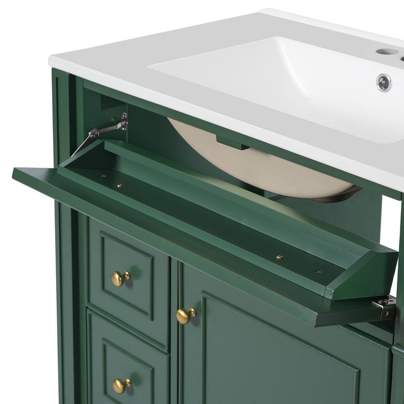 30'' Freestanding Bathroom Vanity with Single Integrated White Ceramic Sink - 30'' x 18.3'' x 33.8''