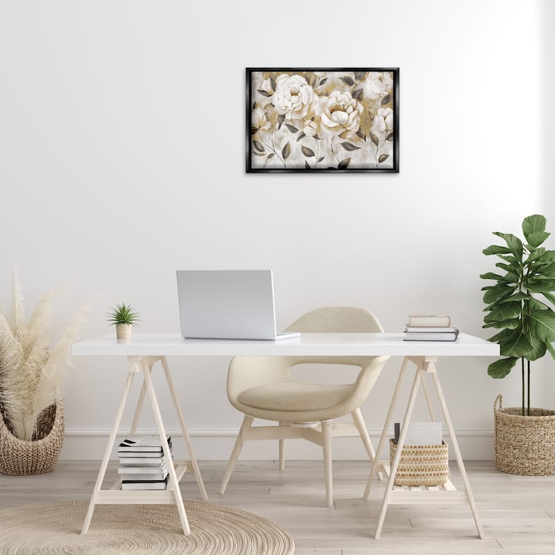 Stupell Warm Neutral Flowers Framed Floater Canvas Wall Art Design By Carol Robinson