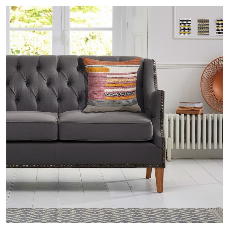 Sevita Multi-Lined Natural Cotton Throw Pillow 18 inch - 18" x 18" - Polyester