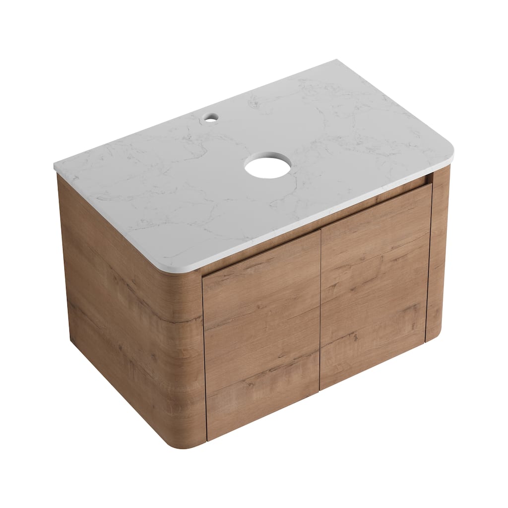 30'' Wall-Mounted Bathroom Vanity & 2-Soft-Close Door, KD-Packing, Plywood (Vanity Only, Excluding Sink)