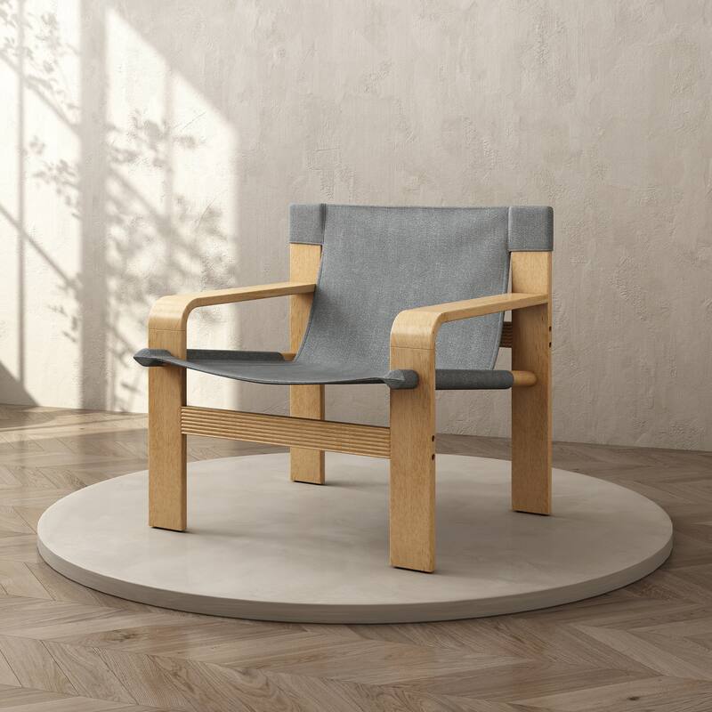 Detachable and washable Oak Accent Chair Wide Armrest Mid-Century Lounge Chair Linen Fabric Armchair & Solid Wood Frame
