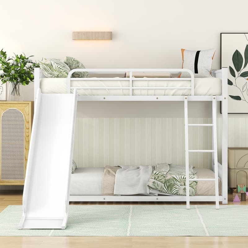 Twin over Twin Size Metal Bunk Bed with Slide