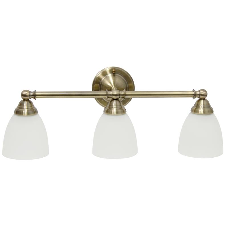 Antique 3-Light Wall Sconce - Metal Bar & Frosted Glass Shades - Vanity Light Fixture - Brass Finish - 10