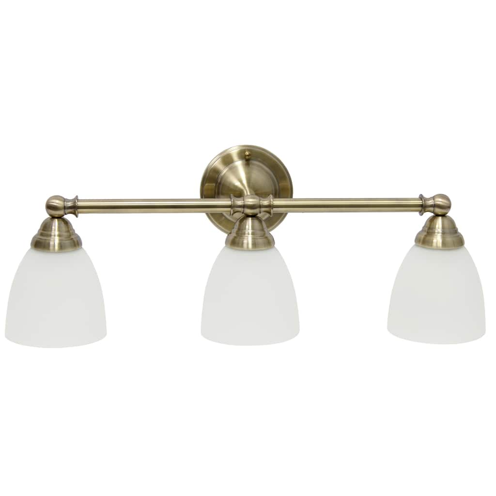 Antique 3-Light Wall Sconce - Metal Bar & Frosted Glass Shades - Vanity Light Fixture - Brass Finish - 10