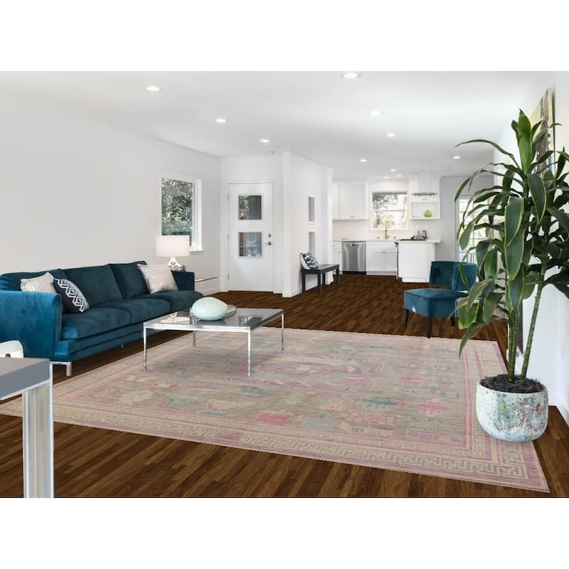 Hand Knotted Oriental 100% Wool Carpet Transitional Geometric Multi-Colored Oushak Area Rug - 9' 0'' X 8' 10''