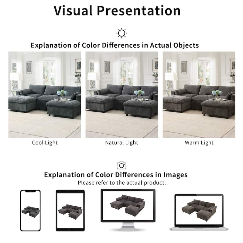 86.5'' U-Shaped Sectional Sofa with Storage Pockets,2 Movable Ottoman,Armrest Pillows