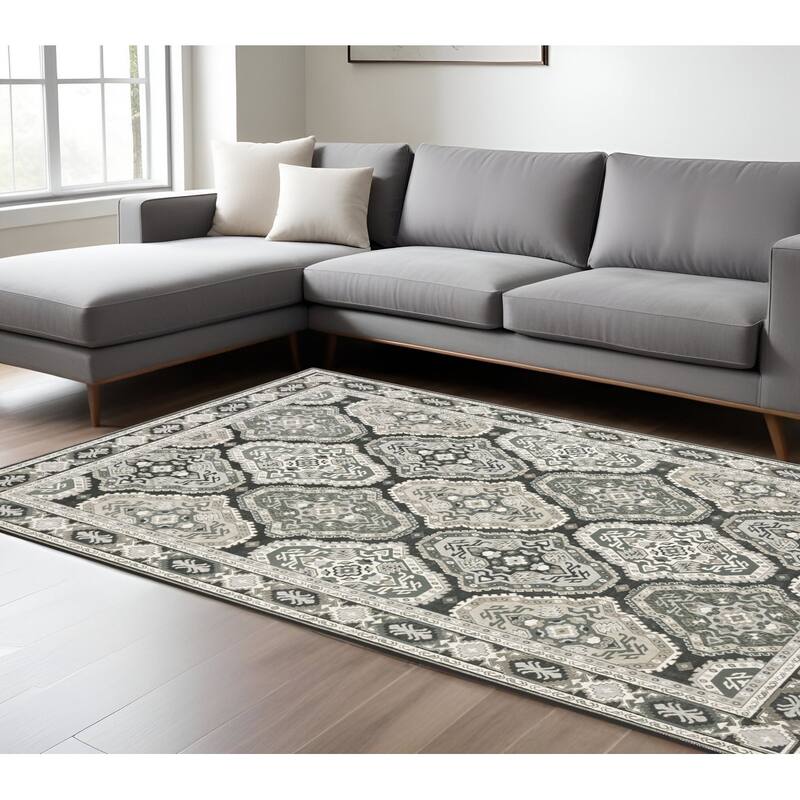 HomeRootsMedallion Traditional Runner Area Rug - 133.86' X '94.49' X '0.39 - Blue/Charcoal/Ivory