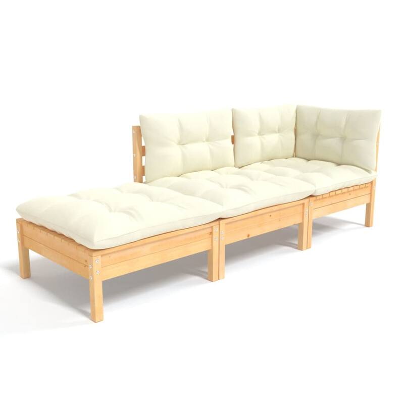 vidaXL Solid Wood Pine Patio Lounge Set 3 Piece with Cushions Multi Colors - 25" x 25" x 24.6"