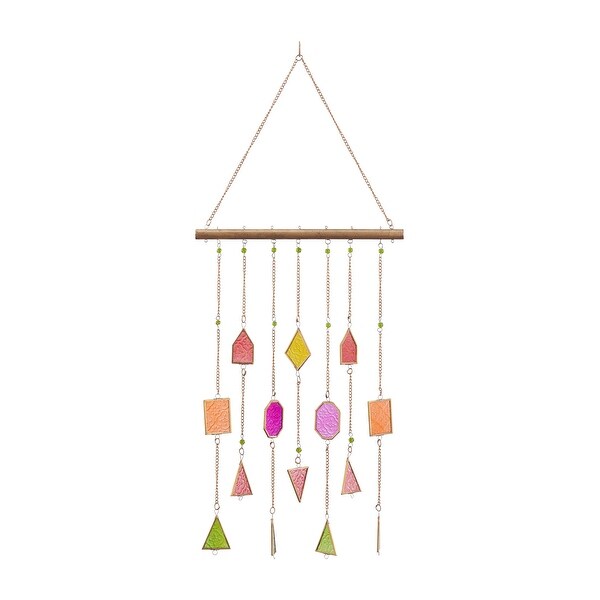 The Novogratz Multi Colored Metal Indoor Outdoor Geometric Windchime with Stained Glass and Beads