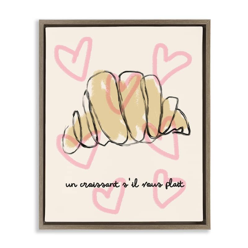 Stupell Chic Croissant with Hearts Framed Floater Canvas Wall Art Design By Lil' Rue - 17 x 21 - Brown