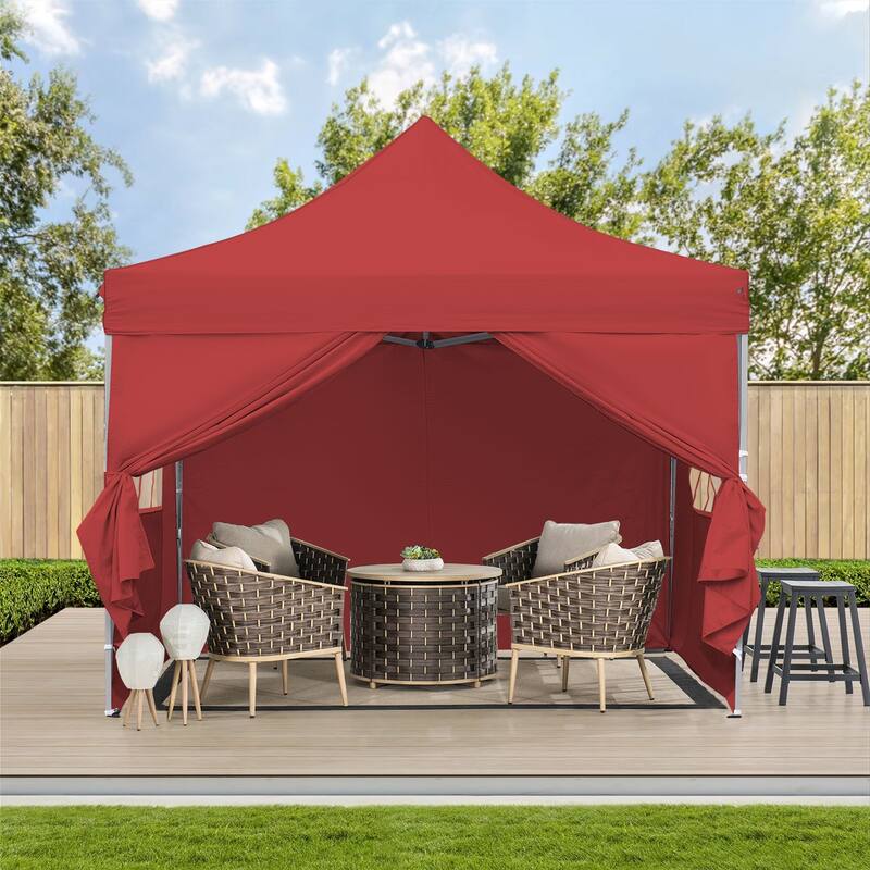 Zenova 10'x10' Pop up Canopy Tents with 4 Sidewalls Portable Folding Gazebo Tent - Red