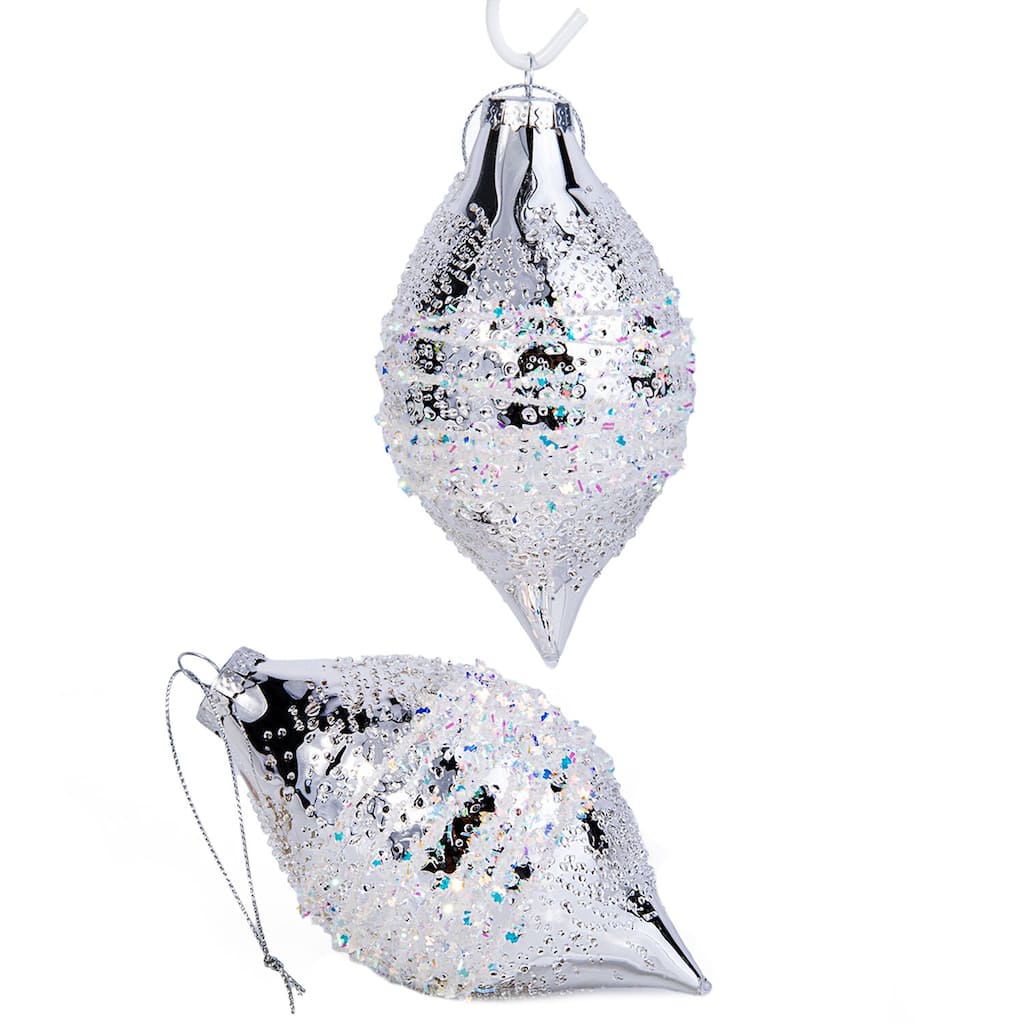 Icicle Silver Glass Christmas Tree Ornament Set of 2 - 2.8 х 5.1" 